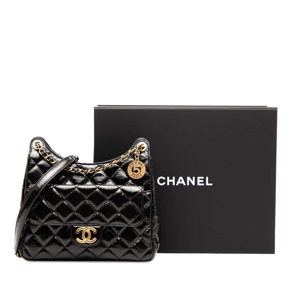 Chanel Medium Shiny Crumpled Calfskin Wavy CC Hobo - Image 11