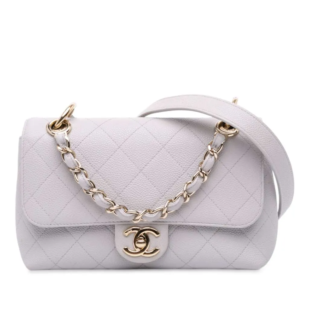 Chanel Small Stitched Caviar City Walk Flap White Leather Very good - Front View