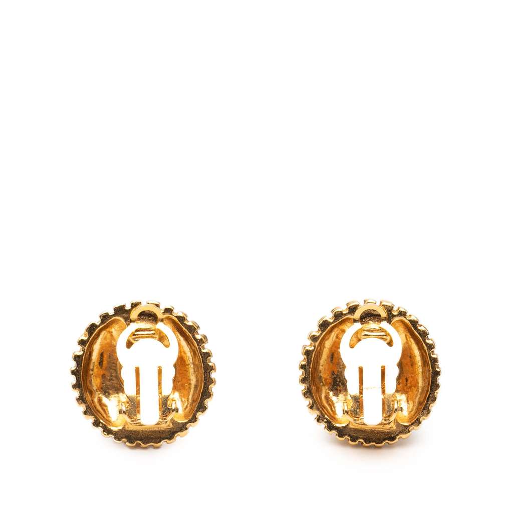Chanel CC Gold Plated Round Clip on Earrings - Back view