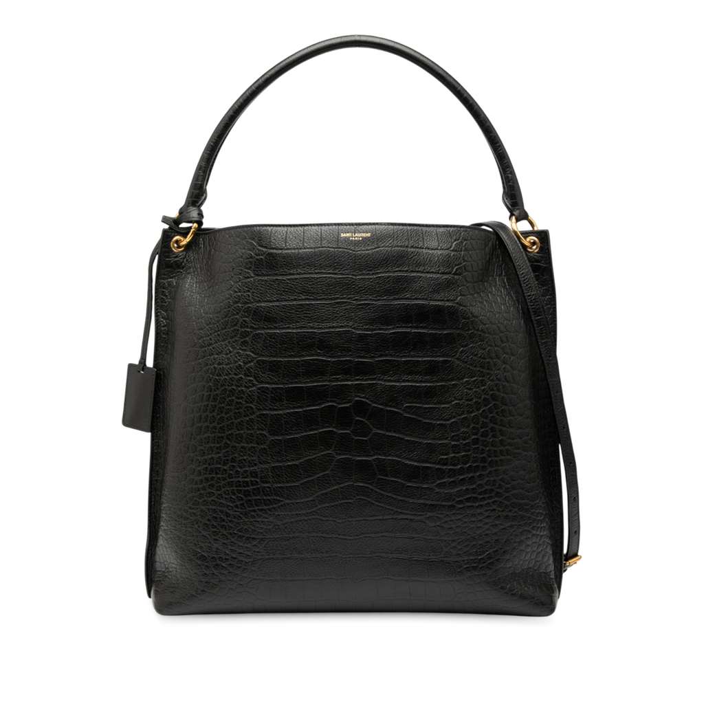 Saint Laurent Croc Embossed Leather Tag Hobo Bag