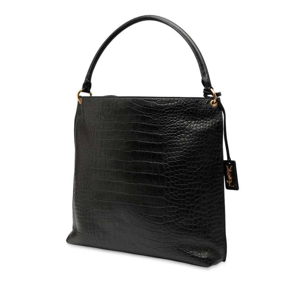 Saint Laurent Croc Embossed Leather Tag Hobo Bag - Back view