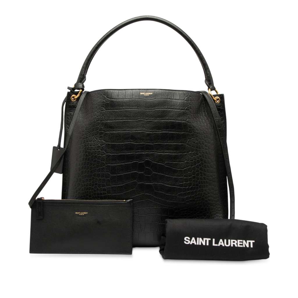 Saint Laurent Croc Embossed Leather Tag Hobo Bag - Image 10