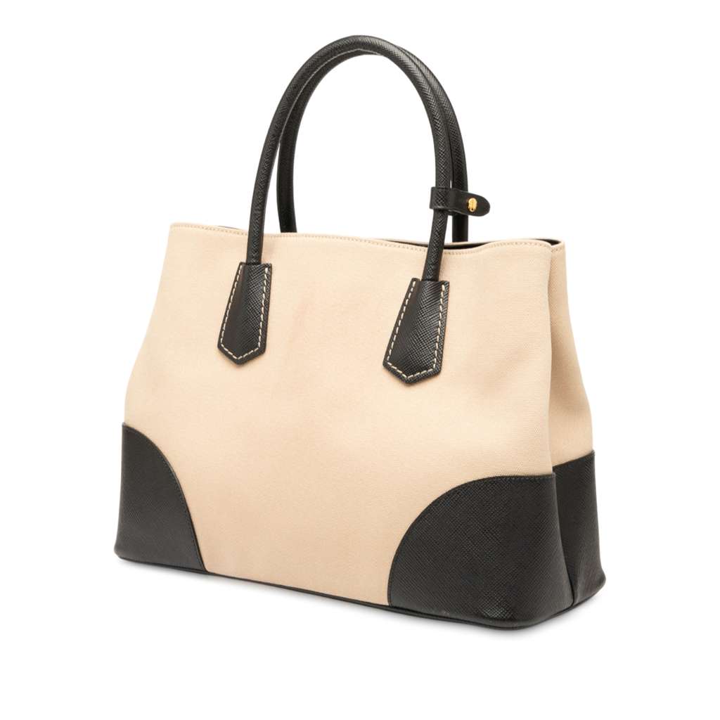 Prada Medium Saffiano Trimmed Canapa Double Satchel - Back view