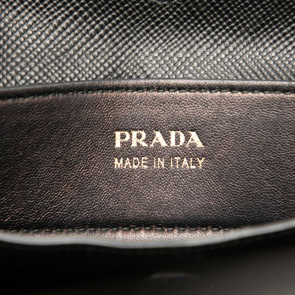 Prada Medium Saffiano Trimmed Canapa Double Satchel - Side view