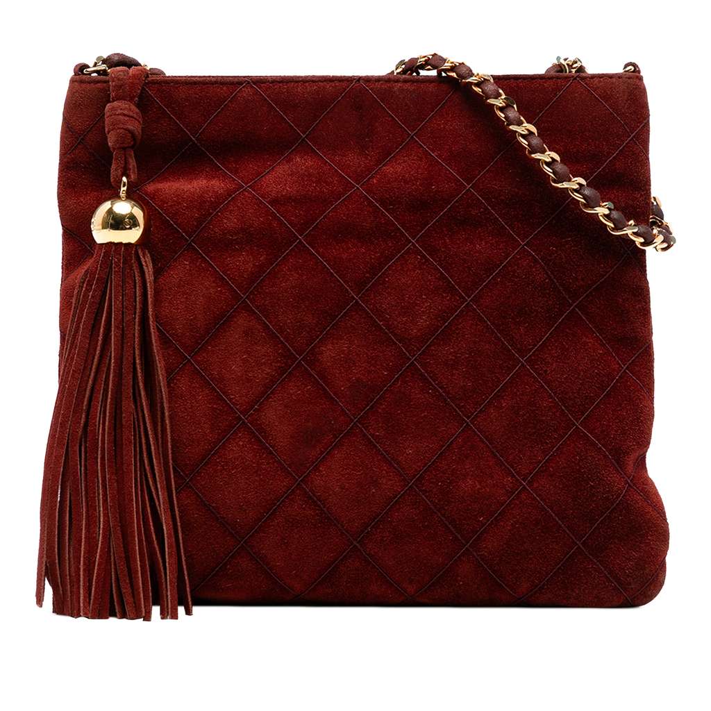 Chanel CC Quilted Suede Tassel Crossbody