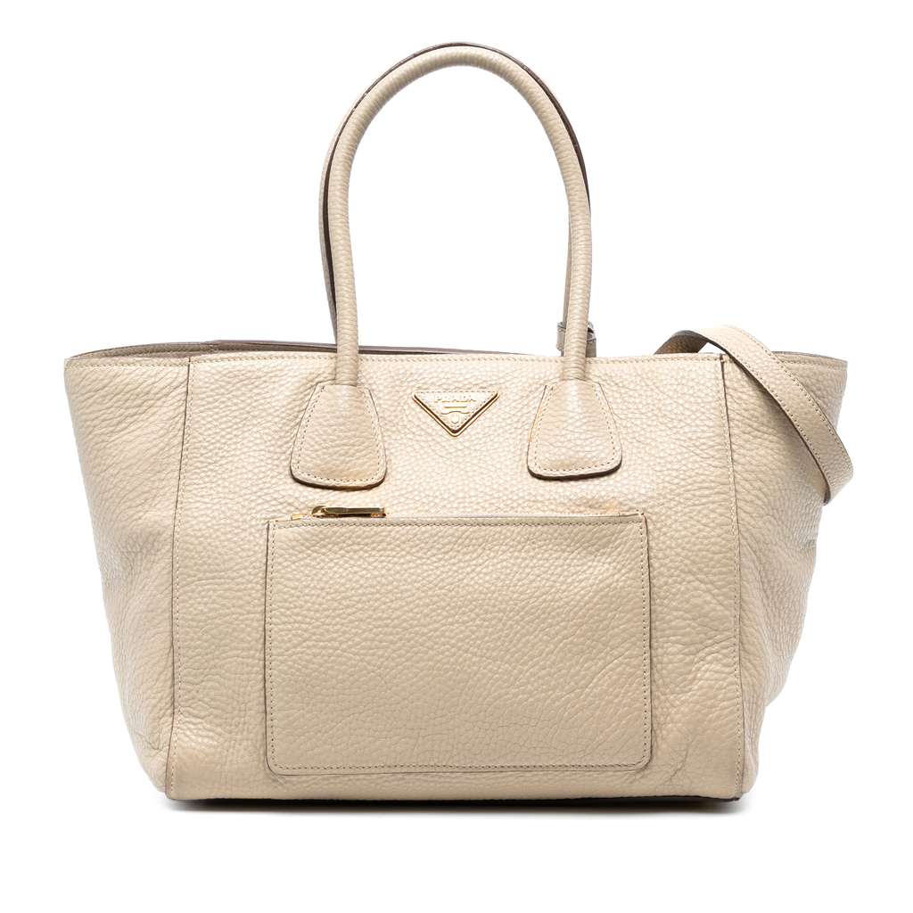 Prada Vitello Daino Front Pocket Open Convertible Tote
