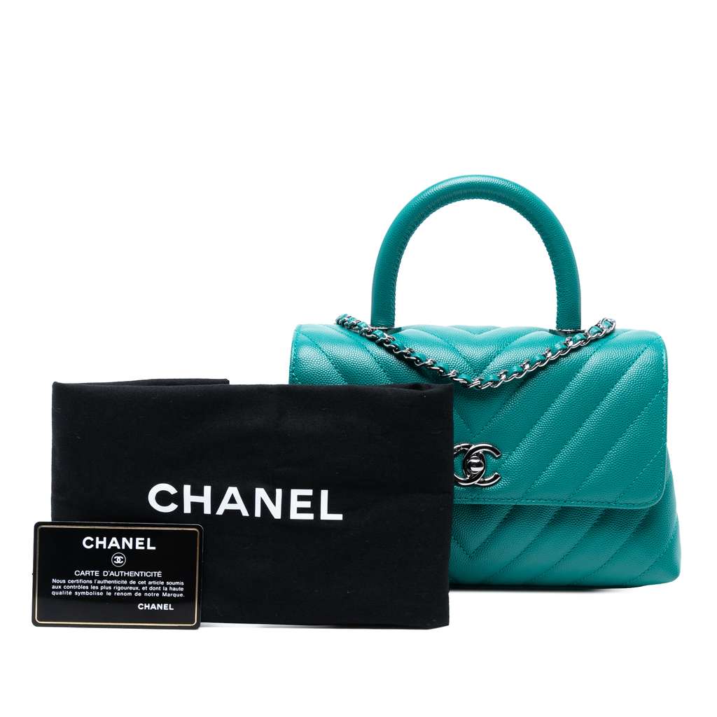 Chanel Mini Chevron Caviar Coco Top Handle Bag - Image 10