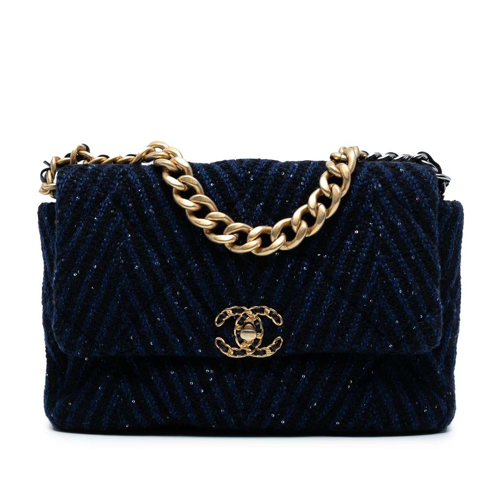 Chanel Large Chevron Tweed Sequin 19 Flap