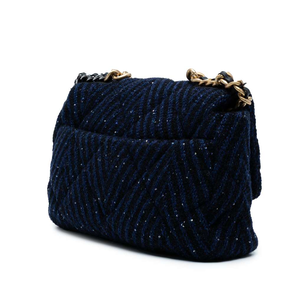 Chanel Large Chevron Tweed Sequin 19 Flap - Back view