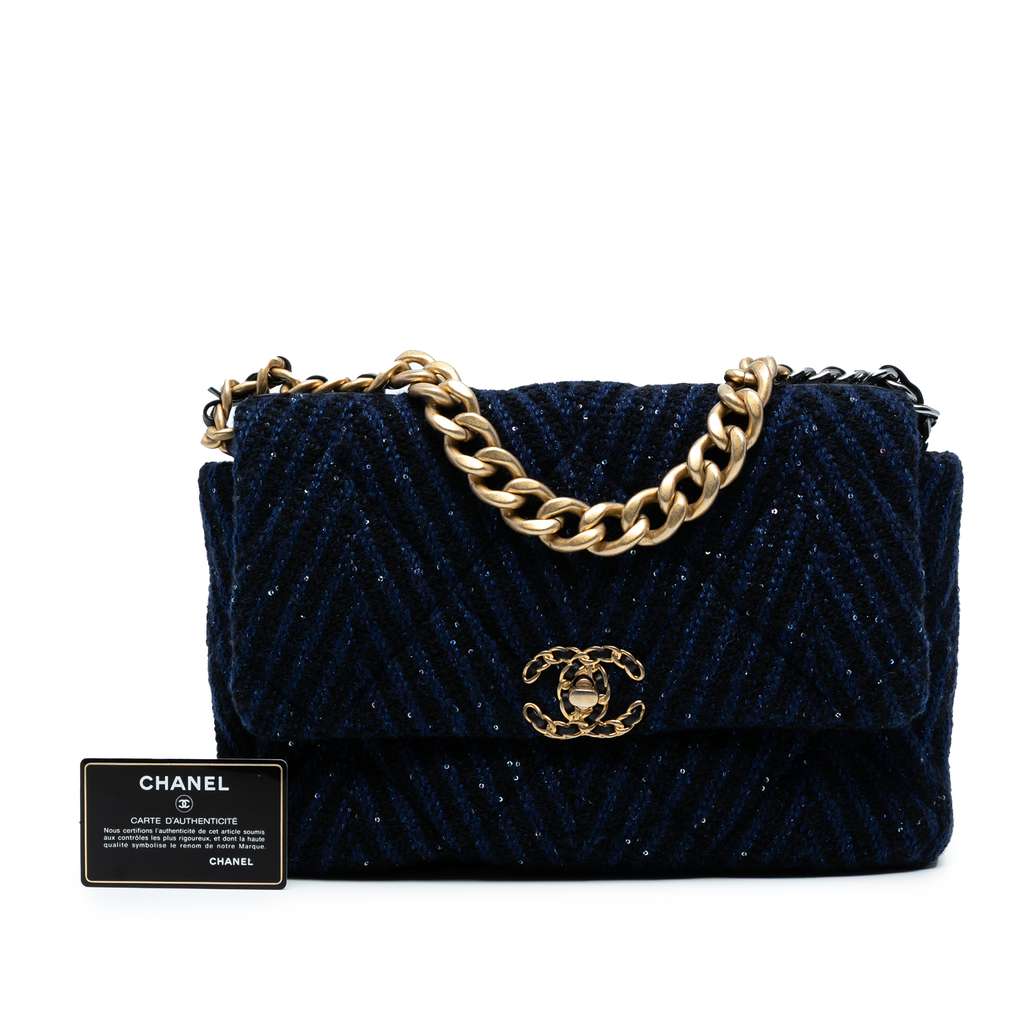 Chanel Large Chevron Tweed Sequin 19 Flap - Image 10