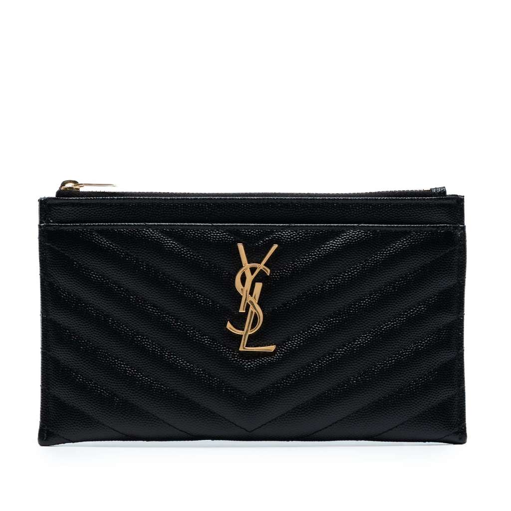 Saint Laurent Grain De Poudre Chevron Monogram Bill Pouch