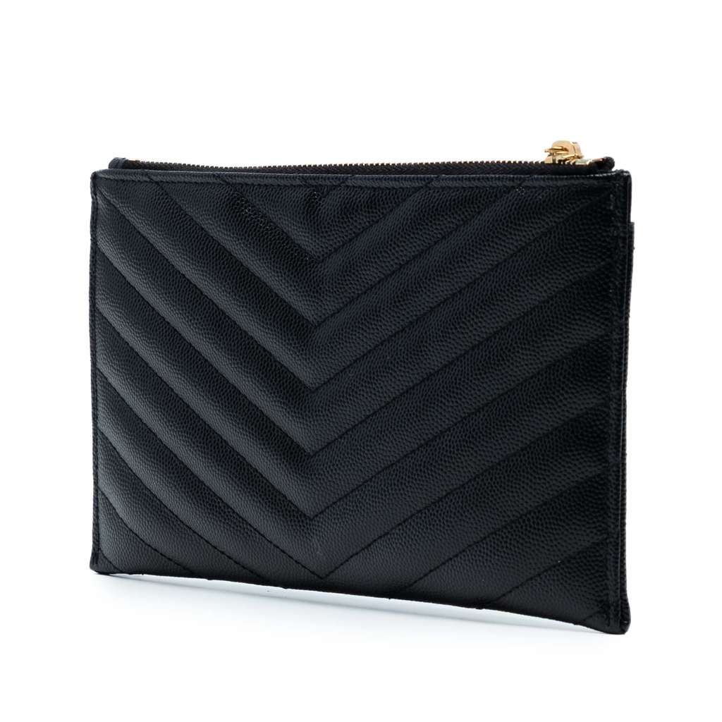 Saint Laurent Grain De Poudre Chevron Monogram Bill Pouch - Back view