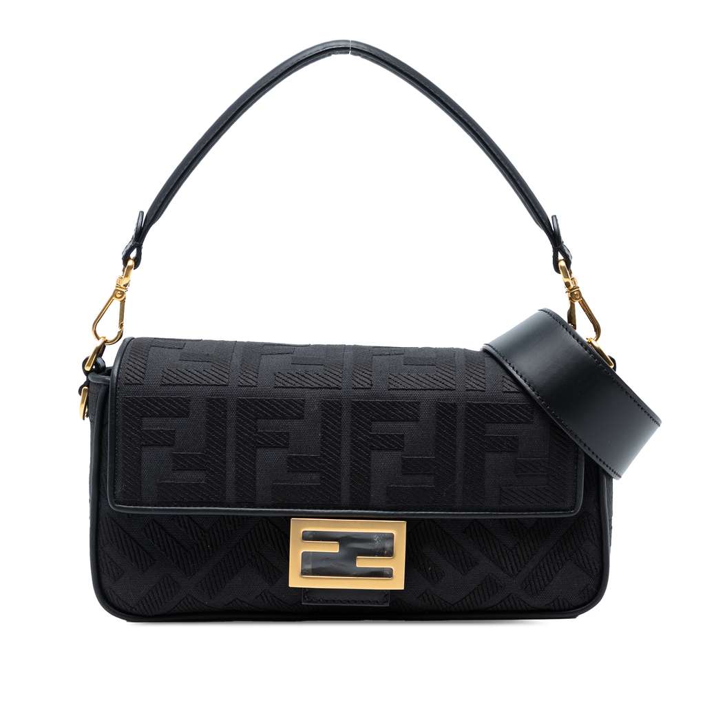 Fendi Zucca Embroidered Canvas Baguette Satchel