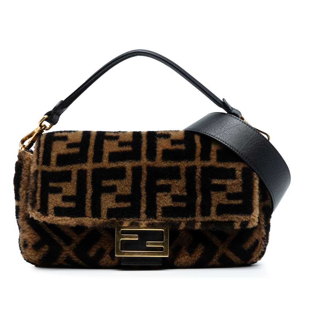 Fendi Medium Zucca Shearling Baguette Satchel