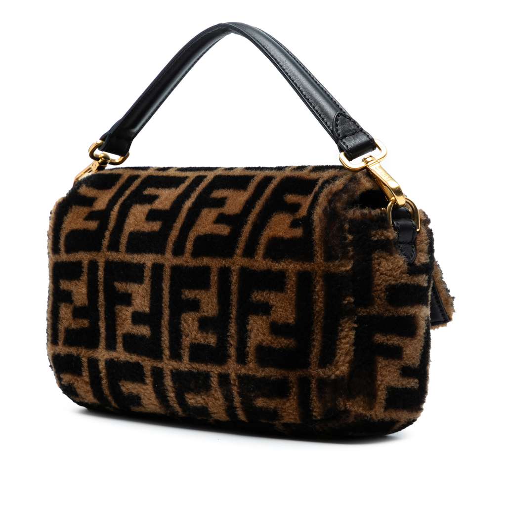 Fendi Medium Zucca Shearling Baguette Satchel - Back view