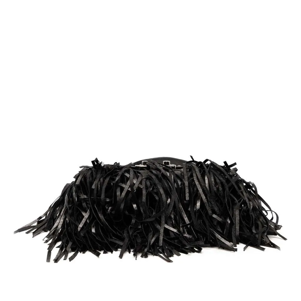 Prada Vitello Shine Fringe Studded Flap Hobo Black Leather Good - Inside View