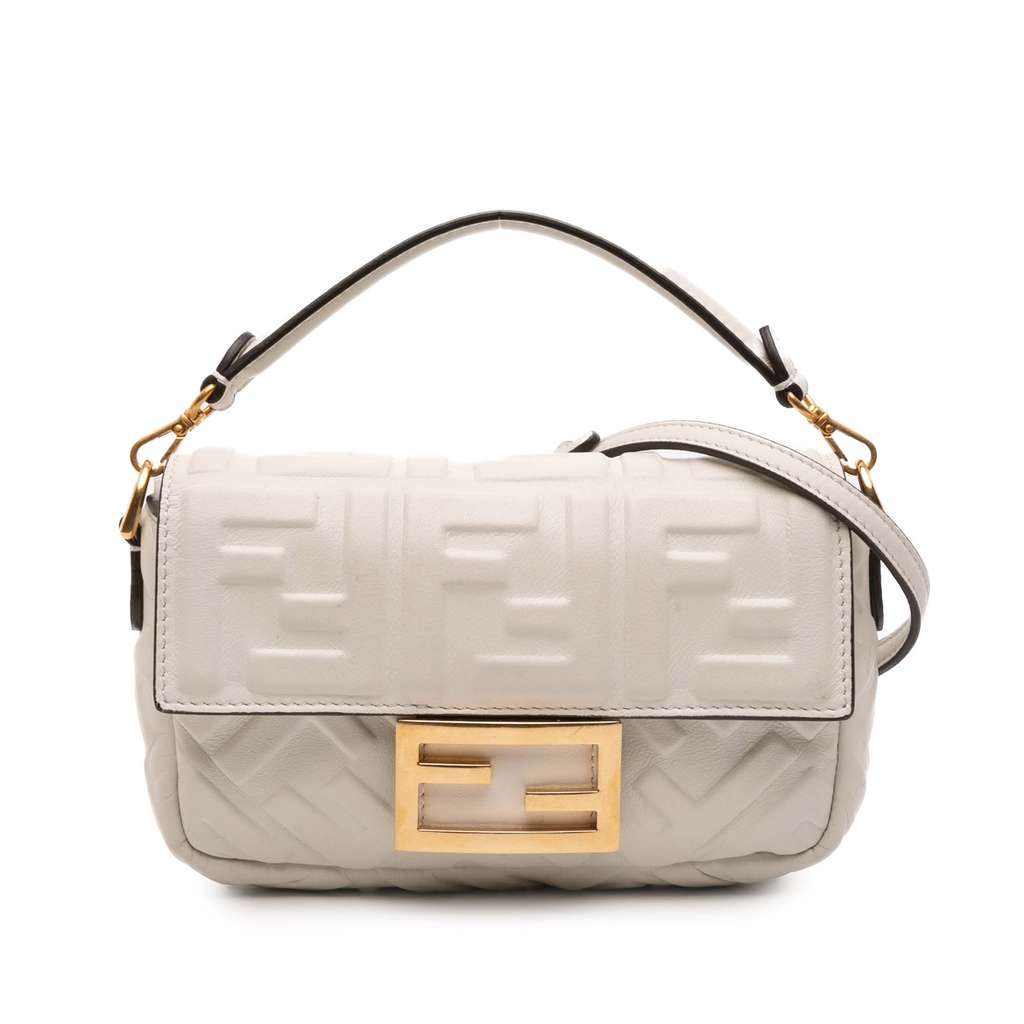Fendi Mini Zucca Embossed Leather Baguette Satchel