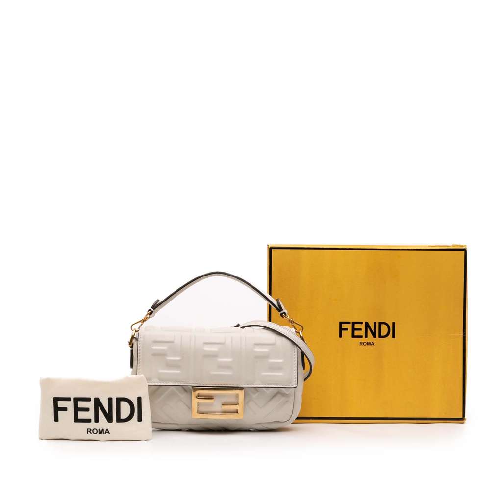 Fendi Mini Zucca Embossed Leather Baguette Satchel - Image 13