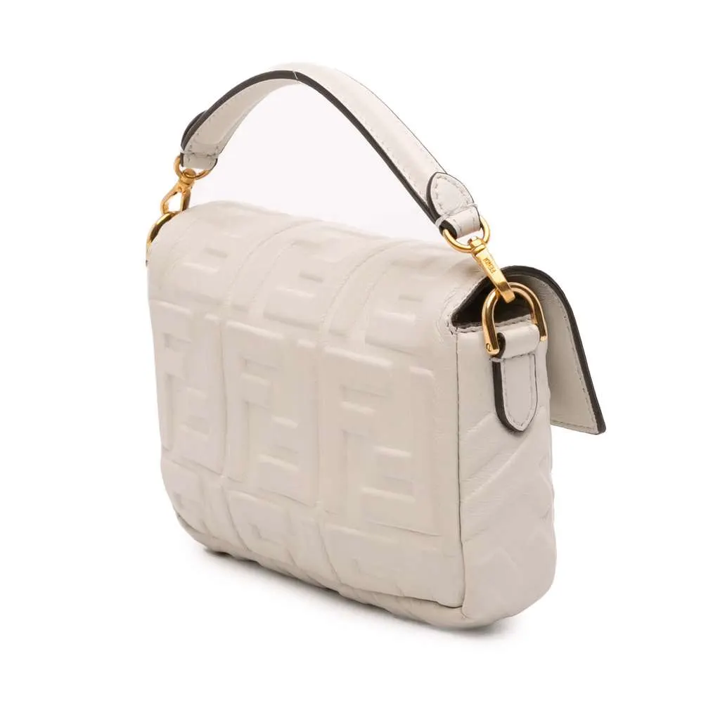 Fendi Mini Zucca Embossed Leather Baguette Satchel White Leather Very good - Back View