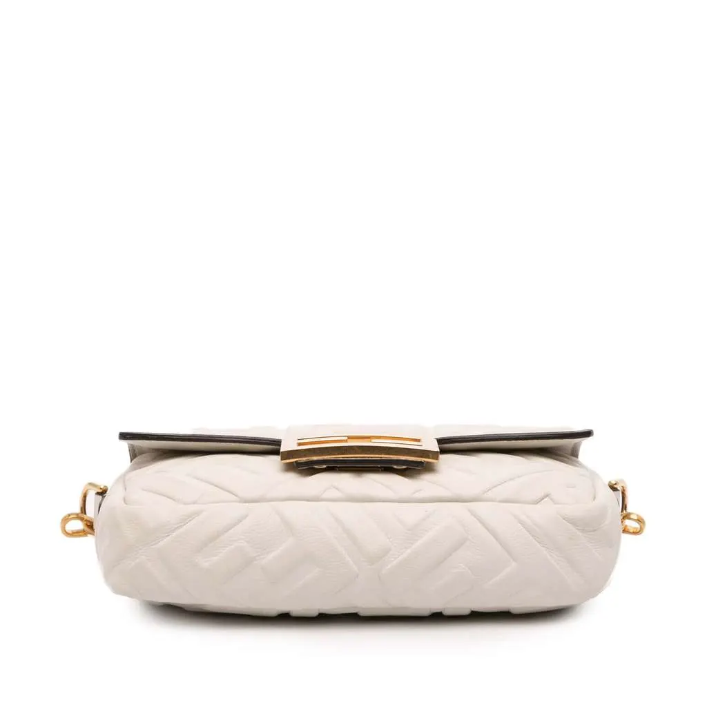 Fendi Mini Zucca Embossed Leather Baguette Satchel White Leather Very good - Inside View