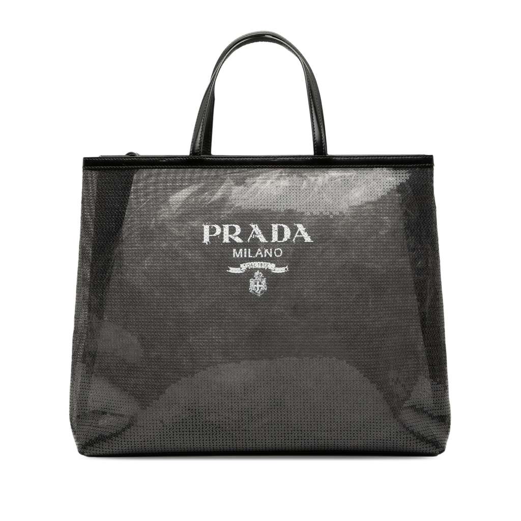 Prada Large Sequined Mesh Logo Tote