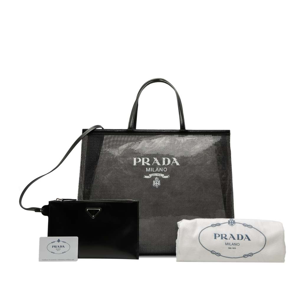 Prada Large Sequined Mesh Logo Tote - Image 10