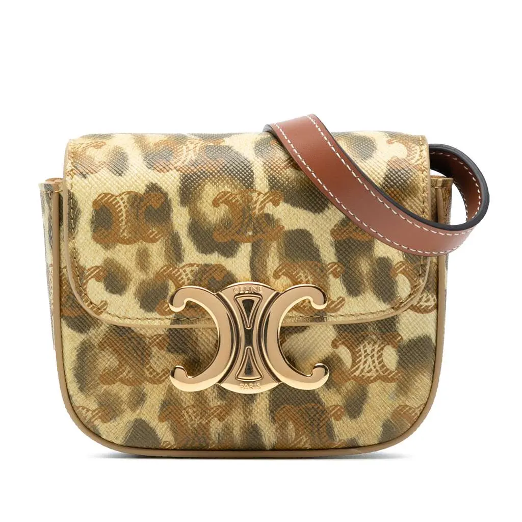 Celine Mini Calfskin Leopard Print Claude Crossbody Brown Leather Very good - Front View