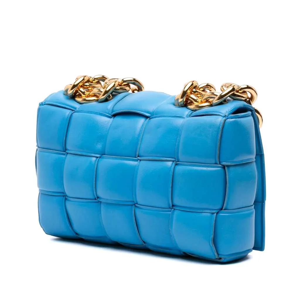 Bottega Veneta Nappa Intrecciato Padded Chain Cassette Satchel Blue Leather Good - Back View