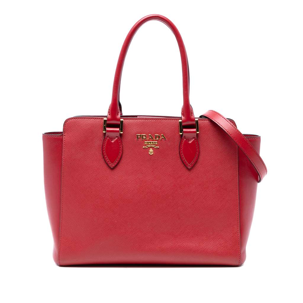Prada Soft Calf Trimmed Saffiano Lux Open Convertible Tote