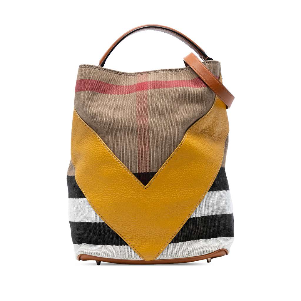 Burberry Medium Mega Check Canvas and Calfskin Chevron Ashby Bucket