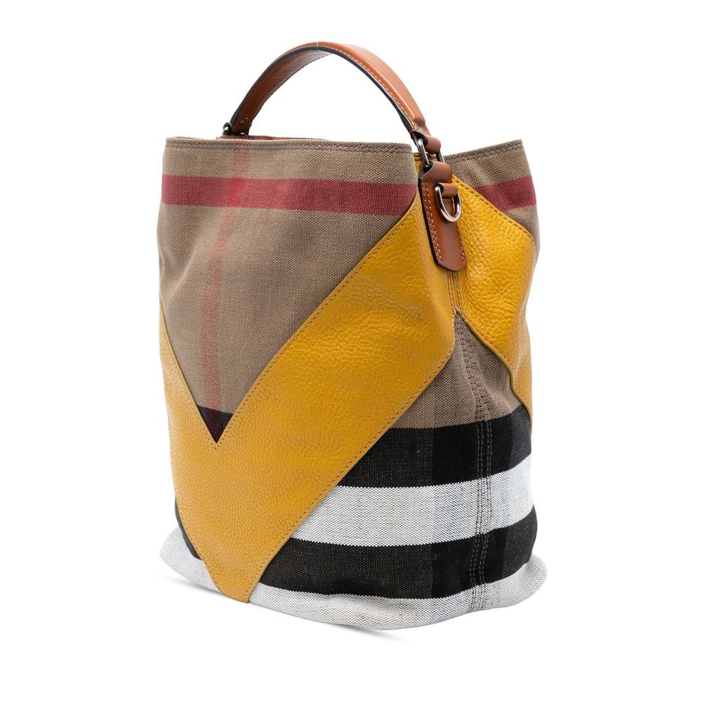 Burberry Medium Mega Check Canvas and Calfskin Chevron Ashby Bucket - Back view
