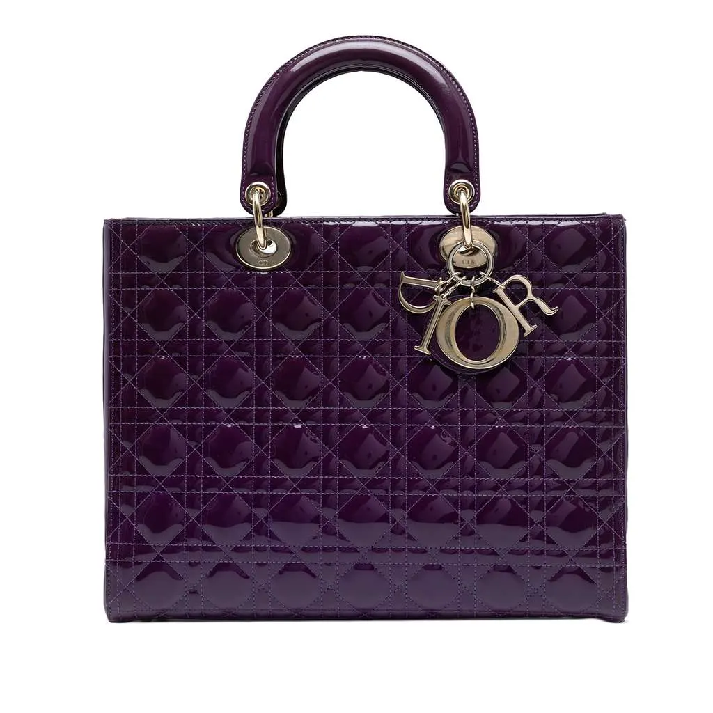 Dior Large Patent Cannage Lady Dior Purple Leather Good - Front View