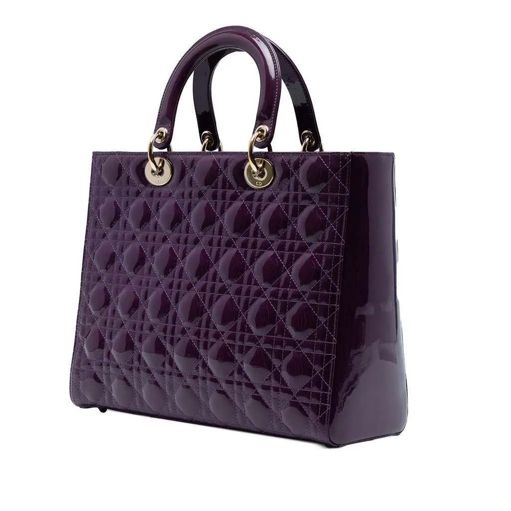 Dior Large Patent Cannage Lady Dior Purple Leather Good - Back View