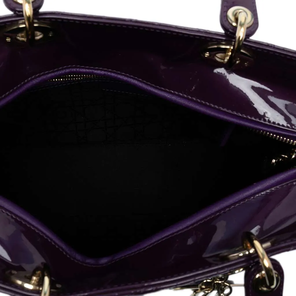 Dior Large Patent Cannage Lady Dior Purple Leather Good - Model View