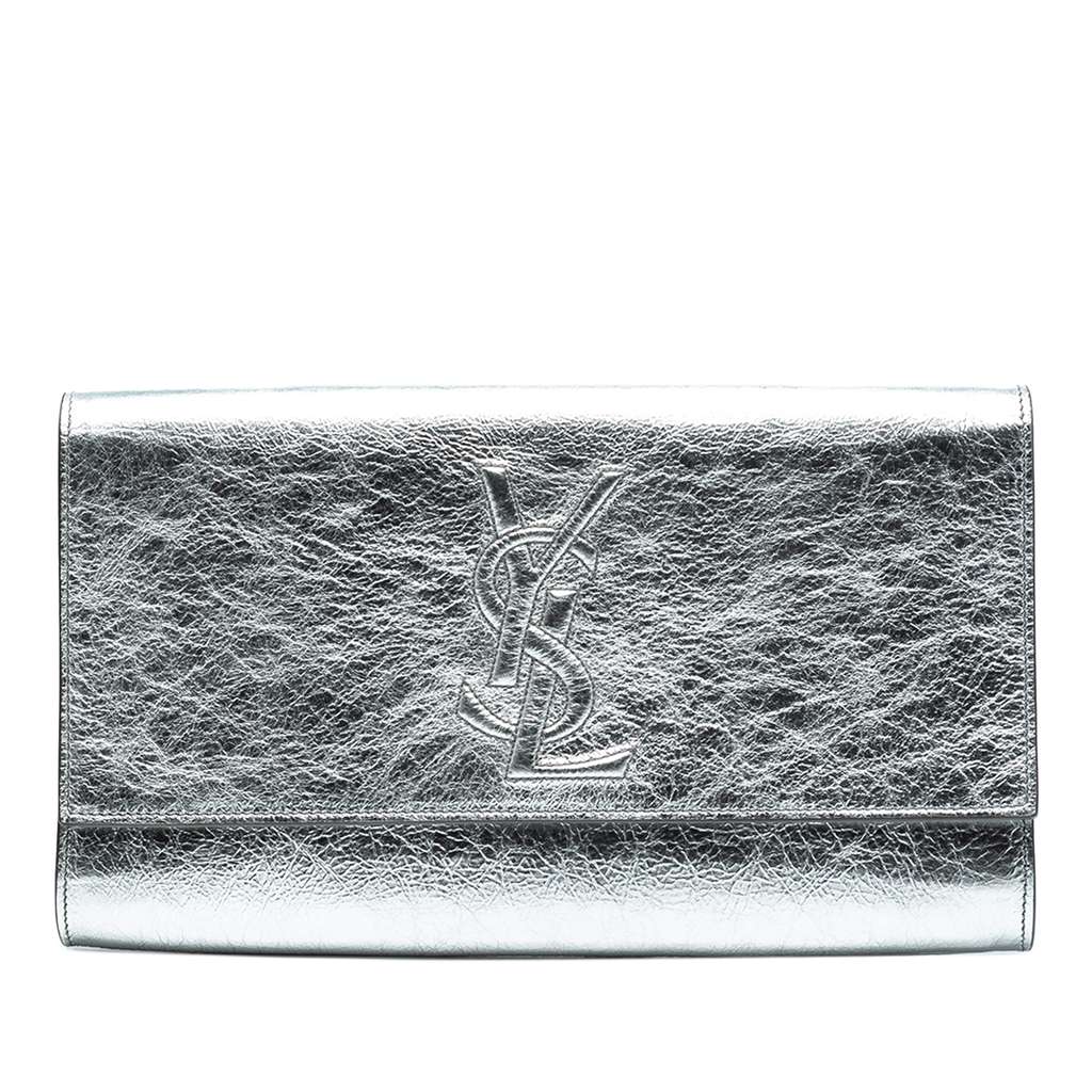 Saint Laurent Large Textured Metallic Calfskin Monogram Belle De Jour Clutch