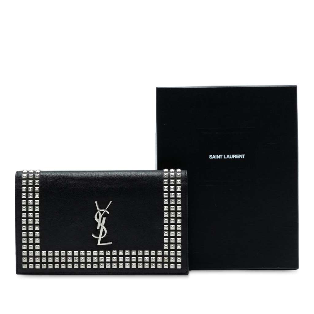Saint Laurent Studded Leather Monogram Clutch - Image 10