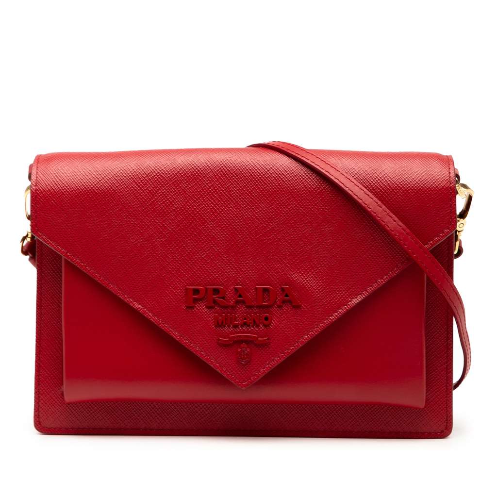 Prada Mini City Calf Trimmed Saffiano Monochrome Envelope Crossbody