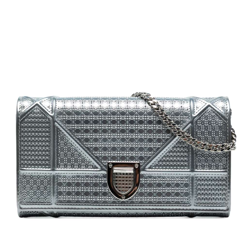 Dior Metallic Patent Microcannage Diorama Wallet on Chain