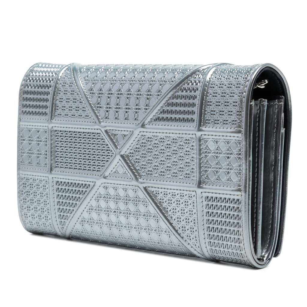 Dior Metallic Patent Microcannage Diorama Wallet on Chain - Back view