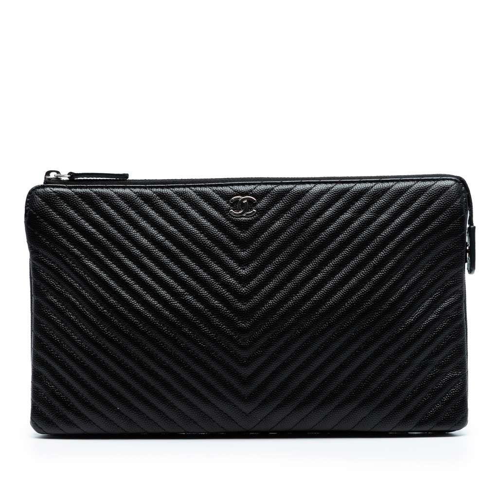 Chanel CC Chevron Caviar Zip Clutch