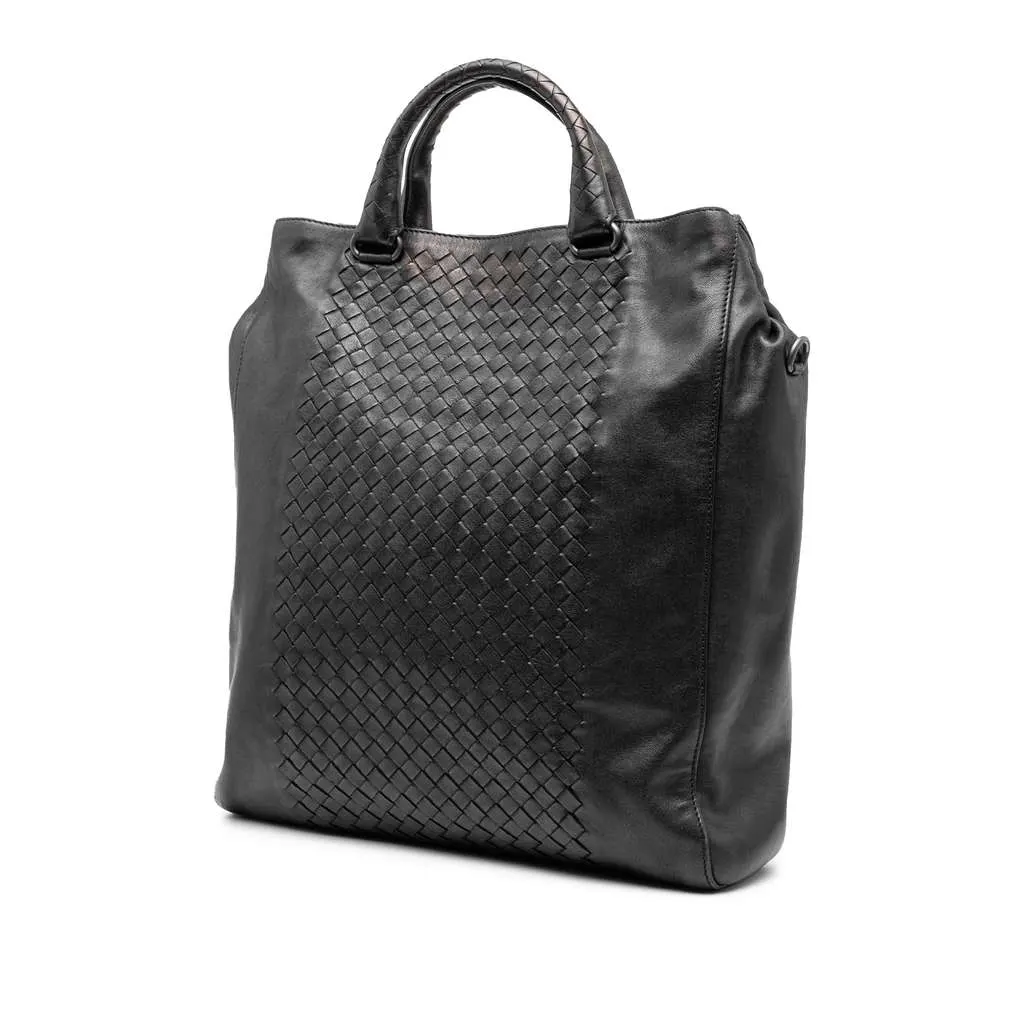 Bottega Veneta Nappa Intrecciato Vertical Convertible Satchel Black Leather Good - Back View