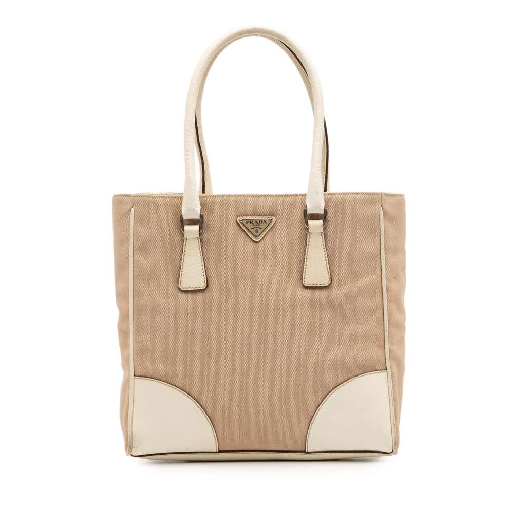 Prada Cinghiale Trimmed Canvas Canapa Tote
