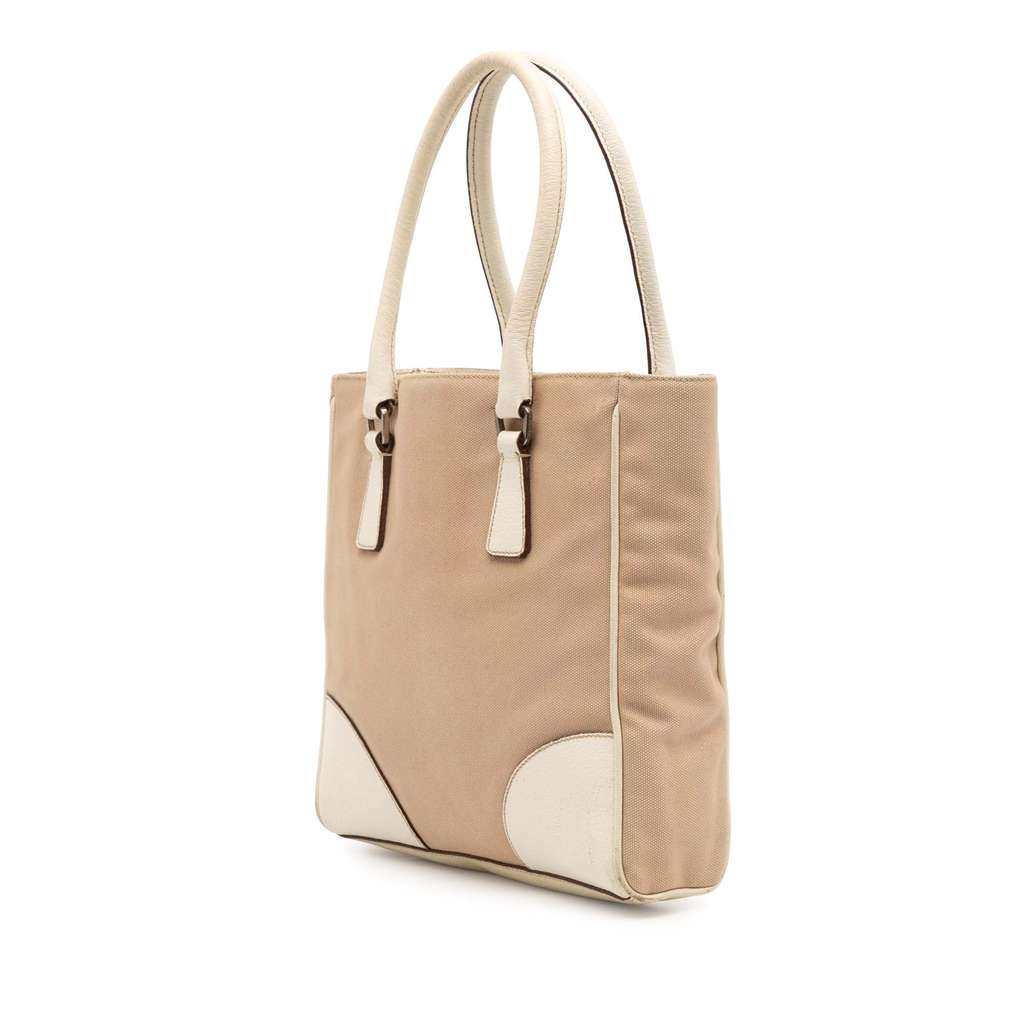 Prada Cinghiale Trimmed Canvas Canapa Tote - Back view