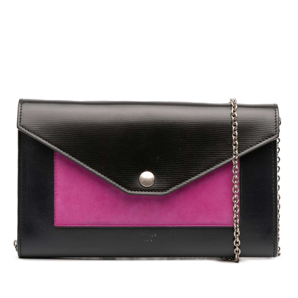 Celine Bicolor Leather Pocket Envelope Wallet On Chain