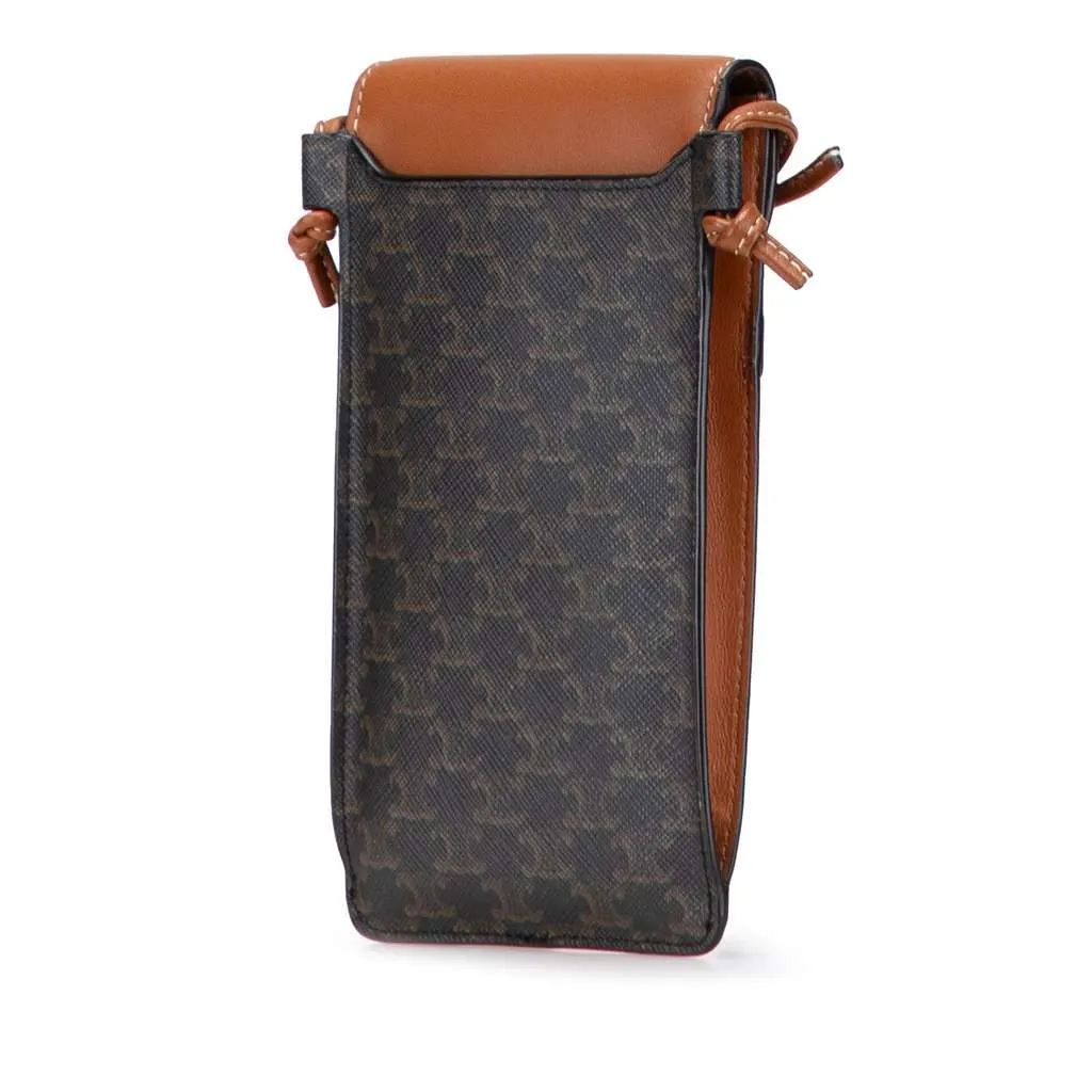 Celine Triomphe Coated Canvas Phone Pouch Flap Crossbody Brown Canvas Good - Back View