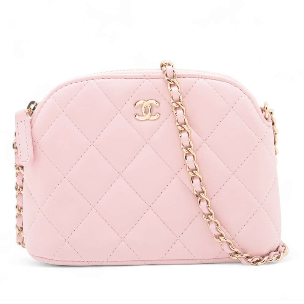 Chanel Mini CC Quilted Lambskin Dome Clutch with Chain