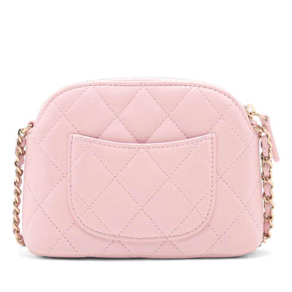 Chanel Mini CC Quilted Lambskin Dome Clutch with Chain - Back view