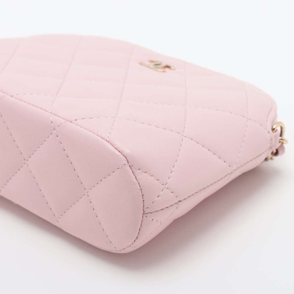Chanel Mini CC Quilted Lambskin Dome Clutch with Chain - Side view