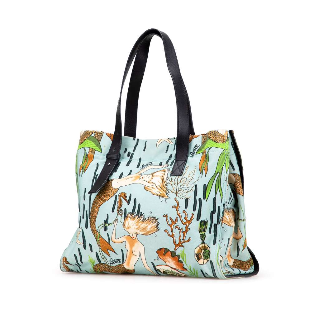 Loewe Paulas Ibiza Medium Canvas Mermaid Print Tote - Back view