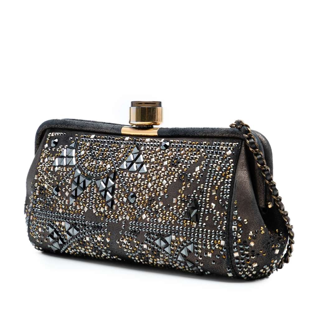 Chanel CC Glitter Lambskin Studded Frame Clutch on Chain - Back view